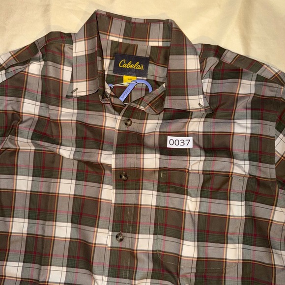 Cabelas Mens Large Long Sleeve Plaid Button Down Shirt Green Brown Outdoor - Picture 4 of 5